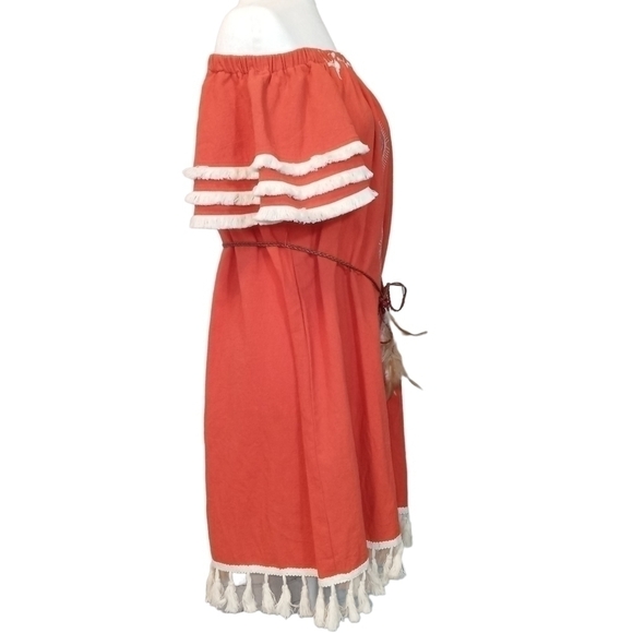 L'ATISTE boho embroidered, off- shoulder tribal, belted, tassel dress Size- Med. - Picture 8 of 16